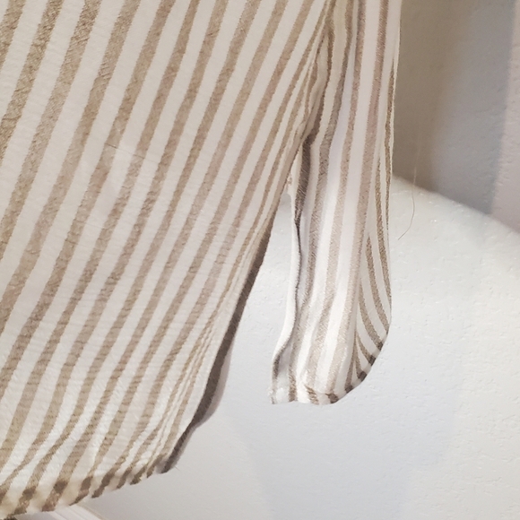 💚5/$25 Blue Island Beige & White Striped Topan Beach Tunic Tassel Boho Dress - Picture 8 of 8